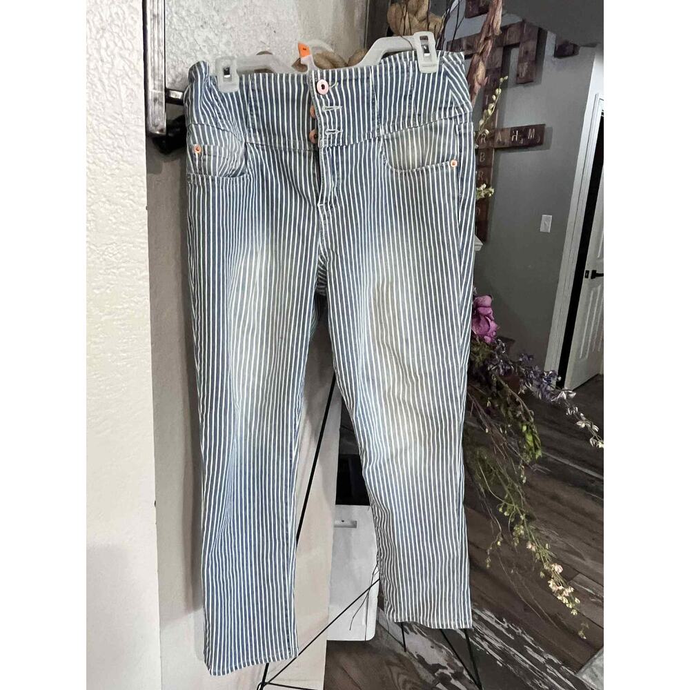 Vertical Striped Button-Front Pants – Size Large